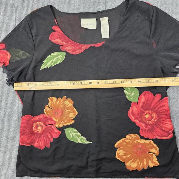 Vintage First Issue Shirt Womens XL Floral Mesh Y2K Large Print Nylon 90s Preppy - Picture 3 of 5